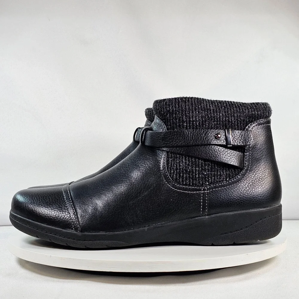 Clarks‎ Womens Black Leather Knit Collar Ankle Boots Size 10 M 261452674075